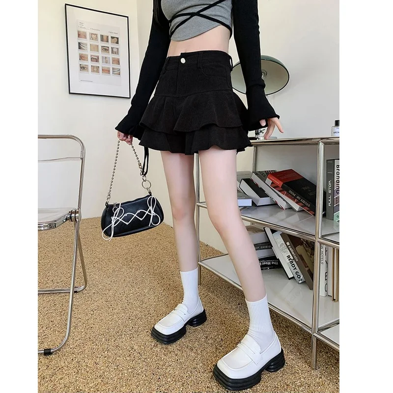 Autumn Winter New High Waist Corduroy Shorts Skirts Solid Pleated Button All-match Youth Shorts Sexy Y2K Fashion Women Clothing