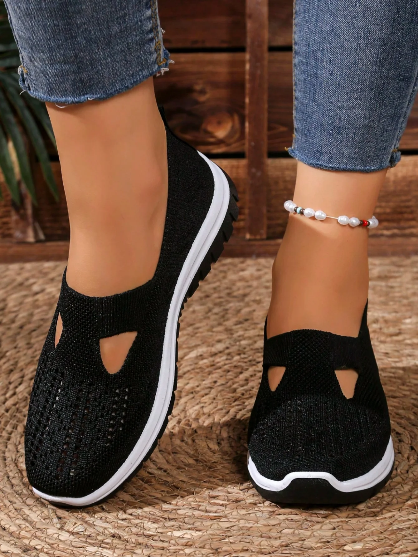 Women's Casual Mesh Sneakers – Cut-Out T-Strap & Cushioned Wedge Sole 6