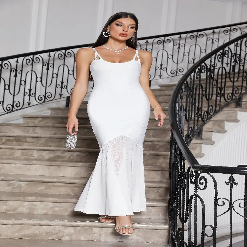 

Женское облегающее платье с открытой спиной, эластичное белое элегантное Марлевое Платье «рыбий хвост» с открытой спиной, женский костюм