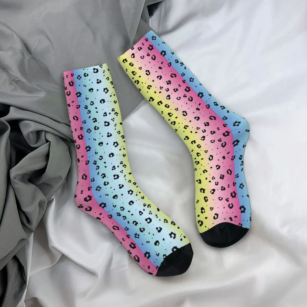 

New Male Men Socks Harajuku Purple Leopard Print Sock Leo Gradient Fur Sport Women Stockings Spring Summer Autumn Winter