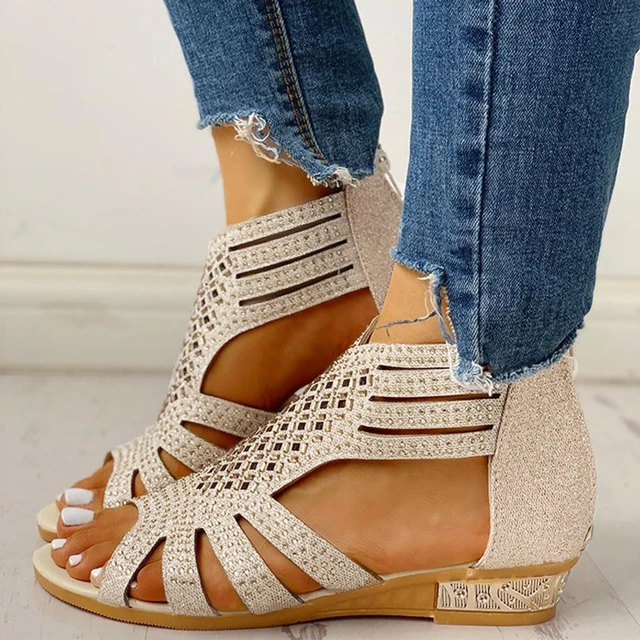 Maurices Womens Metallic Gladiator Cork Wedge Zip-Up Back Sandals Size 9  *VGUC* | eBay