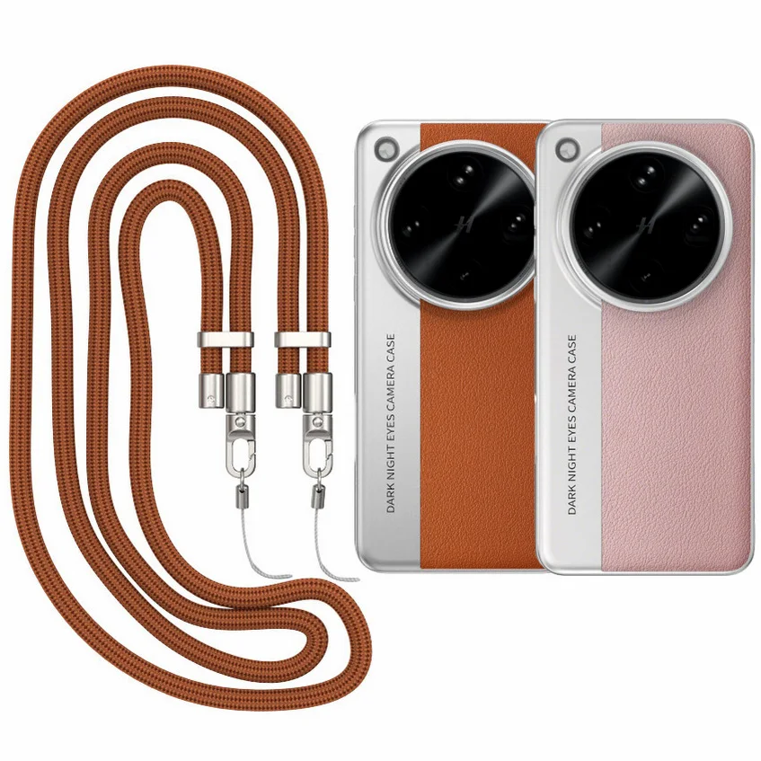 Elegant Plain Leather Case with Long Lanyard Strap and Elevated Lens Protection