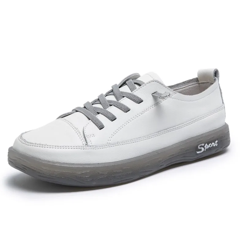 

Loafers Ladies Genuine Leather Large Size Spring New Lace-up White Shoes Women Fashion Casual Soft Sole Flat Shoes Women
