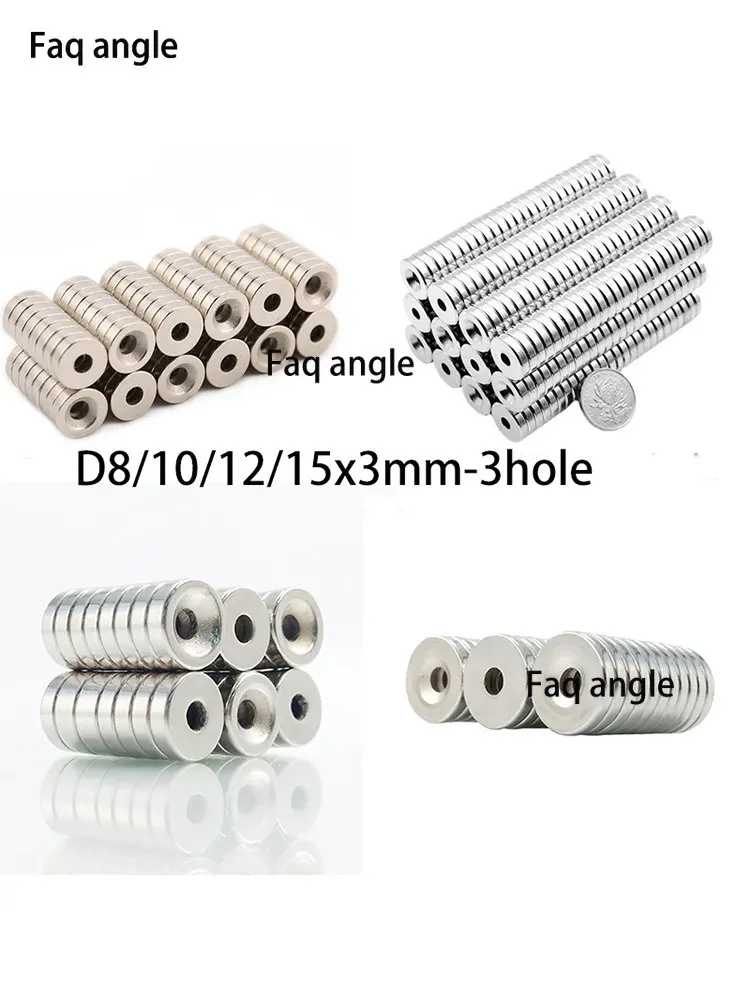 10Pcs D8/10/12/15-3mm-3hole Magnet Aimant Puissant Round Strong Permanent  Powerful Magnetic Imanes with Hole Neodymium Magnets