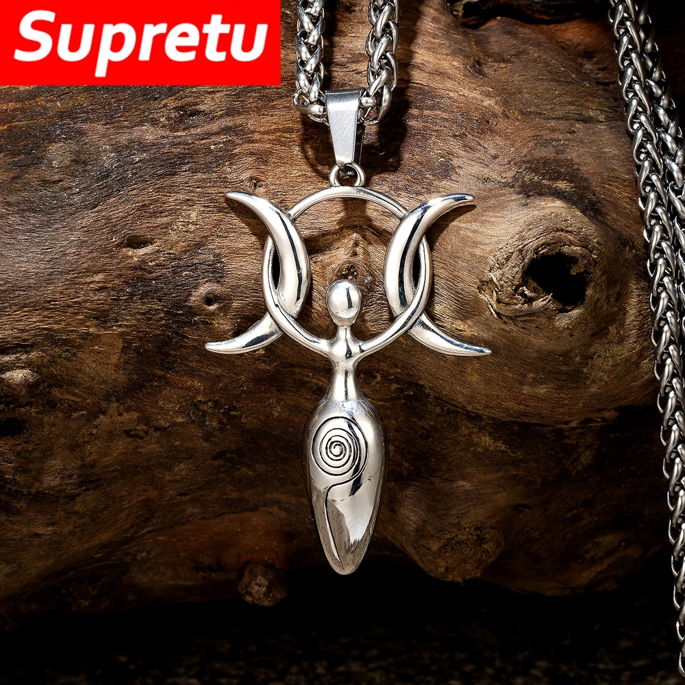 Charme Maan Spiraal Godin Ketting Mannen Vrouwen Wicca Neopagans Rvs Hanger  Amulet Vruchtbaarheid Godin Sieraden Meisje Geschenken - AliExpress, image size:1000x1000
