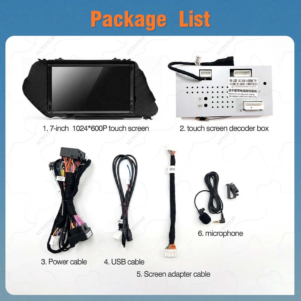 AUTOTOP Pantalla multimedia para coche de 7 pulgadas que conserva el estilo original de fábrica, pantalla táctil para Benz GLK X204 2008-2015 NTG4.0/4.5, radio Linux con CarPlay inalámbrico, Android Auto, navegación GPS, asistente de Google Siri, pantalla de tablero con velocidad y RPM en tiempo real, cámara de respaldo 8
