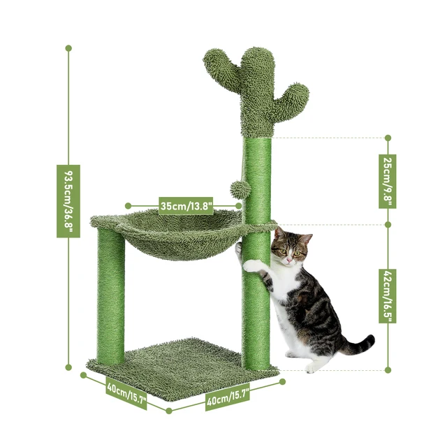 Cactus Cat Tree with Hammock Scrapers Tower 8