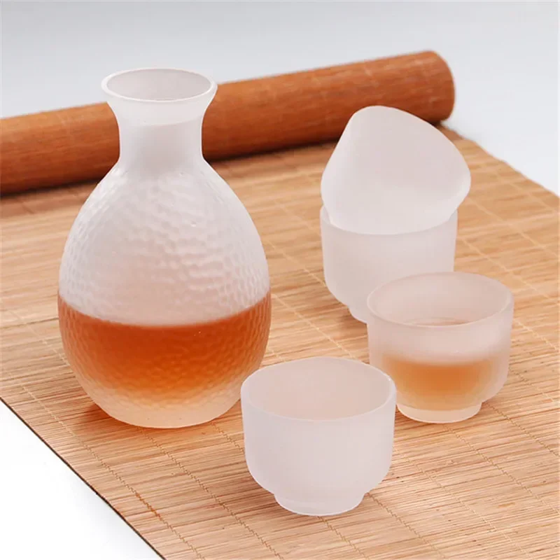 Japanese Sake Pot Set Golden Edge Glass Sake Bottle Set Rice Wine Vodka Wine Cup Flasks Liquor Glasses Barware Wedding Gifts