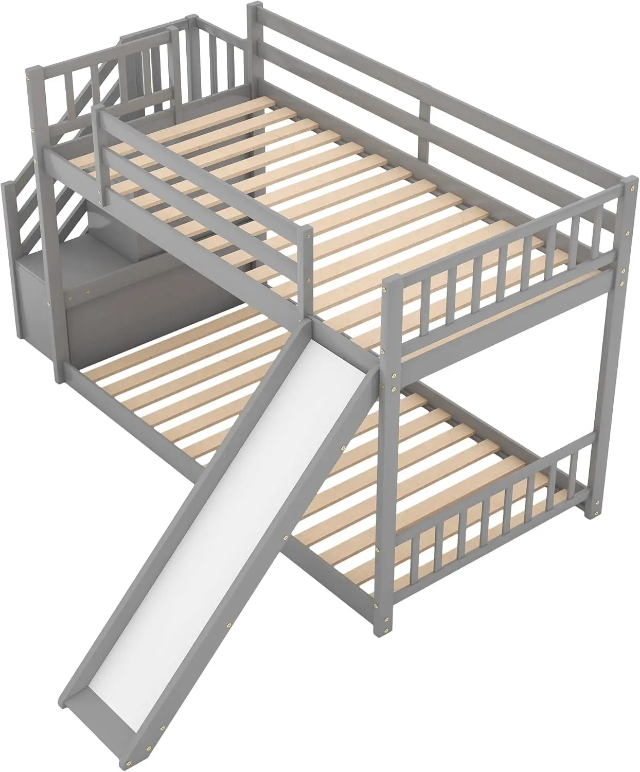 Twin Bunk Beds with Slide for Kids, Low Profile Bunk Beds with Staircase, No Box Spring Needed 4
