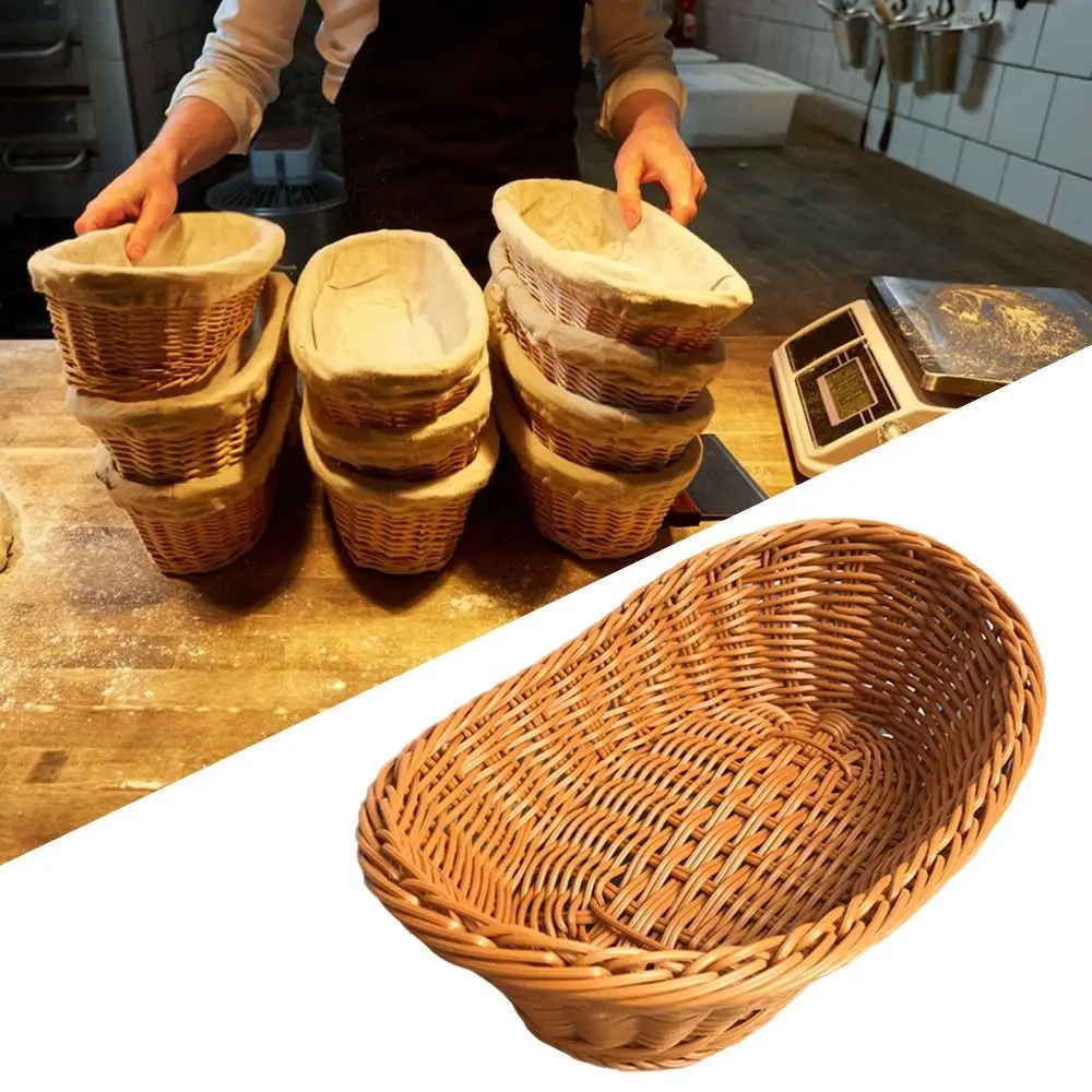 Imitate Rattan Kitchen Storage Basket Creative Brown Oval Bread Tray Living Room Vegetable Fruit Flower Organization Box 2