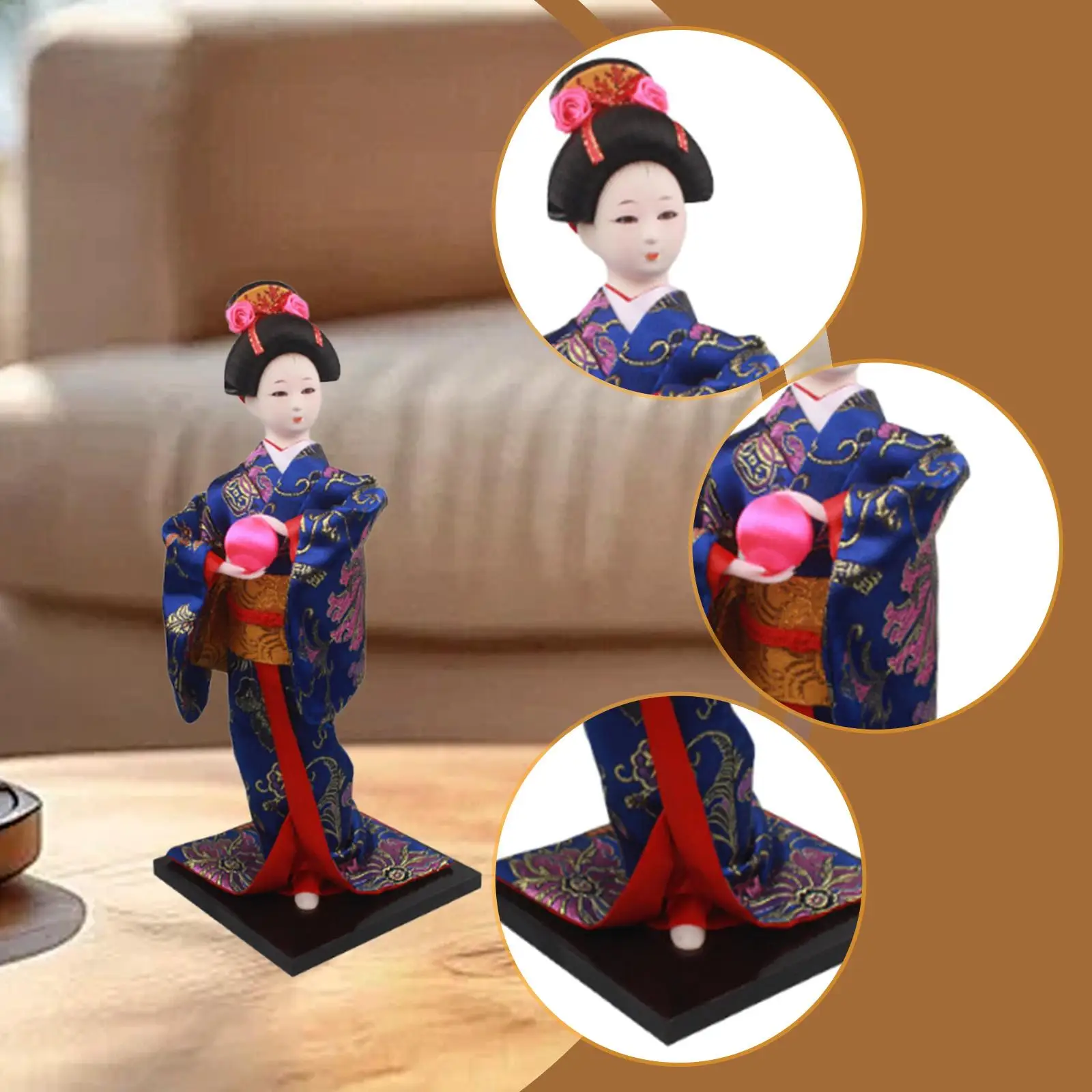 Ethnic Japanese Geisha Girl Statue Miniature Figurine Free Standing Kimono Doll Asian Geisha Doll for Home Office Decoration