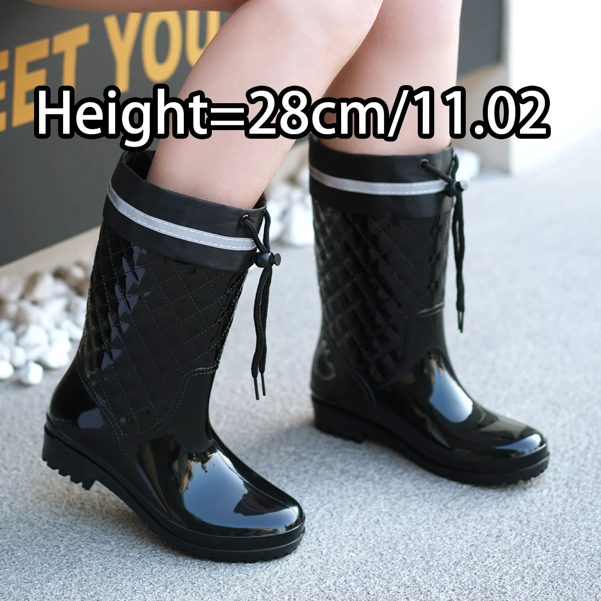 Modische und Minimalistische Damen-Regenstiefel mit Kordelzug und Engem Schaft, Wasserdicht und Rutschfest für Outdoor-Arbeit – Detail 1