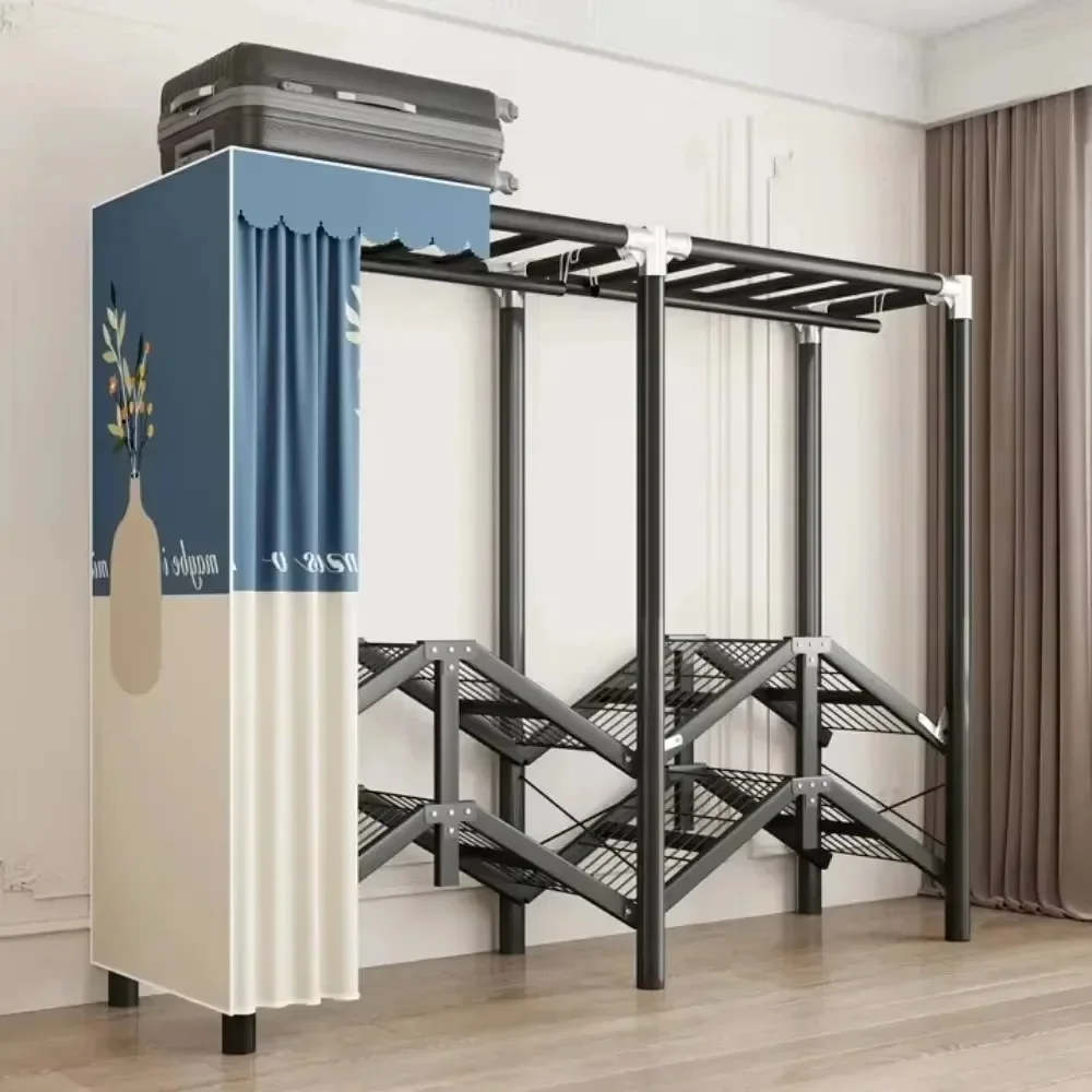 Foldable Installation-Free Wardrobe Heavy Duty Portable Closet With Cover Clothes Racks For Hanging Clothes