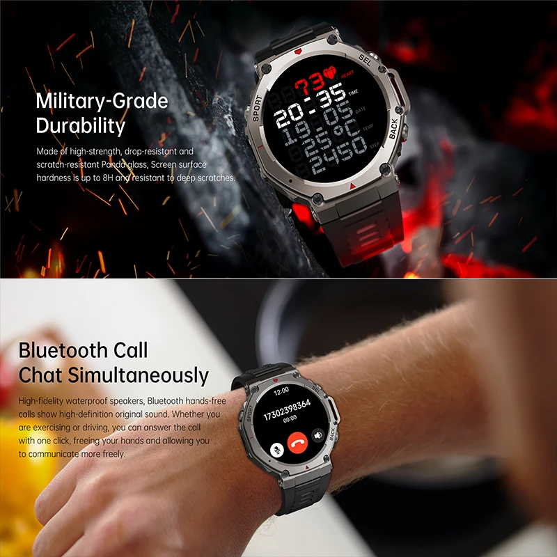 2026 New T-Rex 3 Pro Dual-Band GPS Military Smart Watch 48mm 10ATM Waterproof 500mAh Battery Compass Altimeter AGPS Smartwatches 4