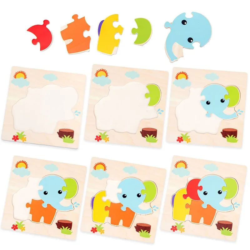 1pc Wooden Jigsaw Puzzle Children Montessori Games Cartoon Animal Vehicle Puzzles for Kids Learning Educational Toys 5