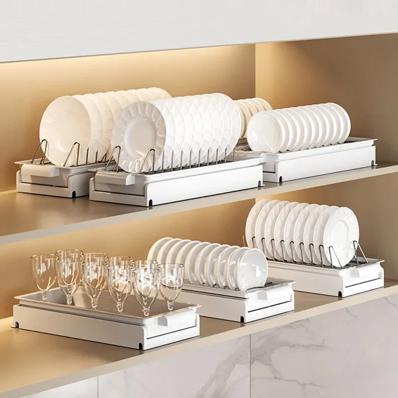 Kitchen Dish Rack Drawer Drying Rack Pull-out Sliding Bowls Dishes Drainer Storage Rack Sink Cabinet Organizer Tableware Holder