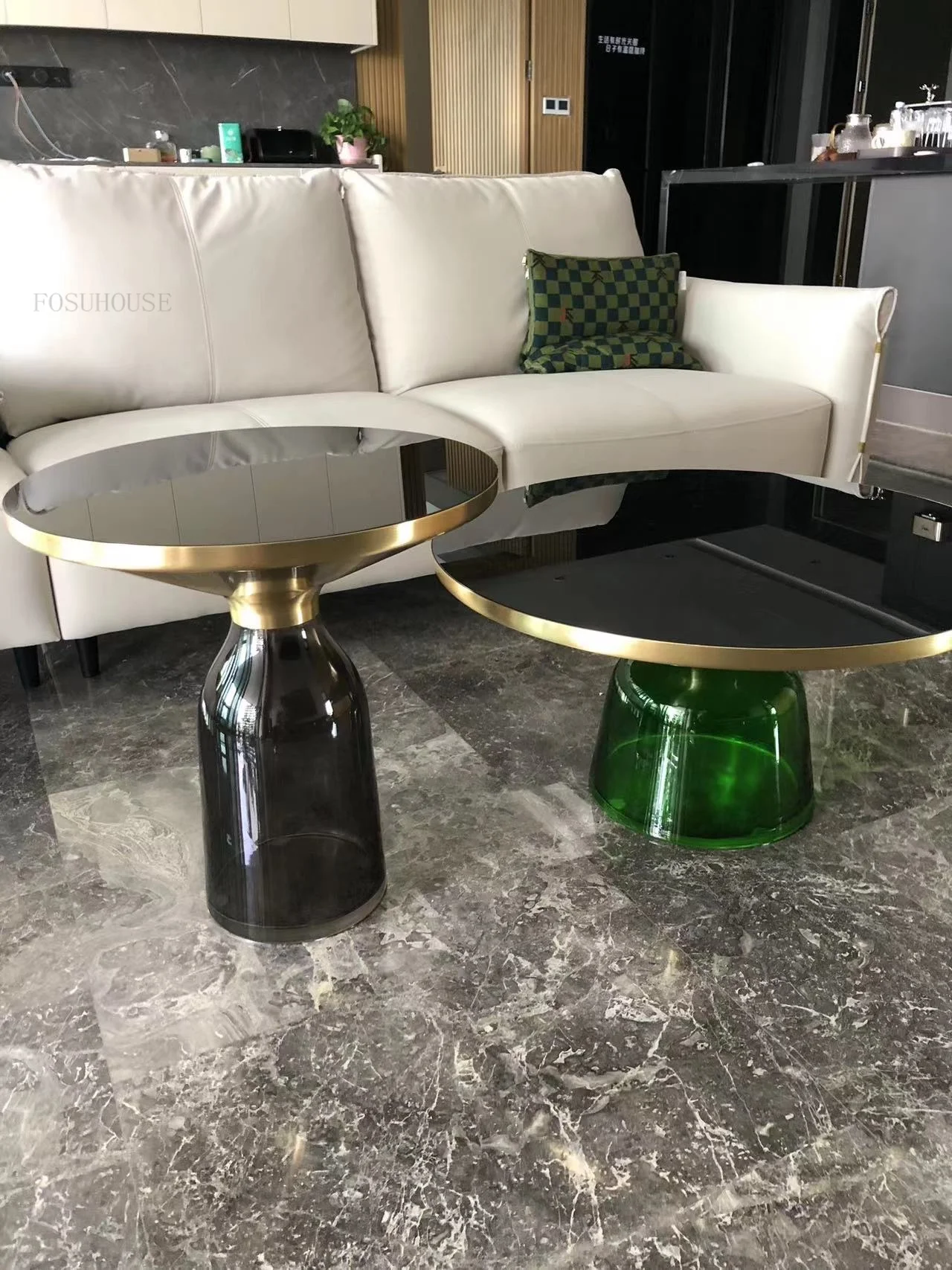 Description Picture 4 of itemTempered Glass Coffee Table for Living Room Furniture Nordic Corner Table Set Light Luxury Stainless Steel Home Round Side Table