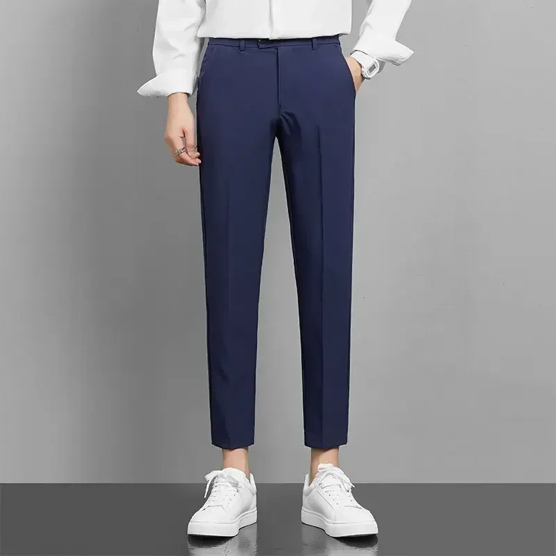 thumbnail image 1 of Pantalones de traje masculino recortados Pantalones de verano blancos rectos para hombre Sastrería 2024 Ropa de diseñador Vestido elegante de estilo coreano de lujo, 1 of 5