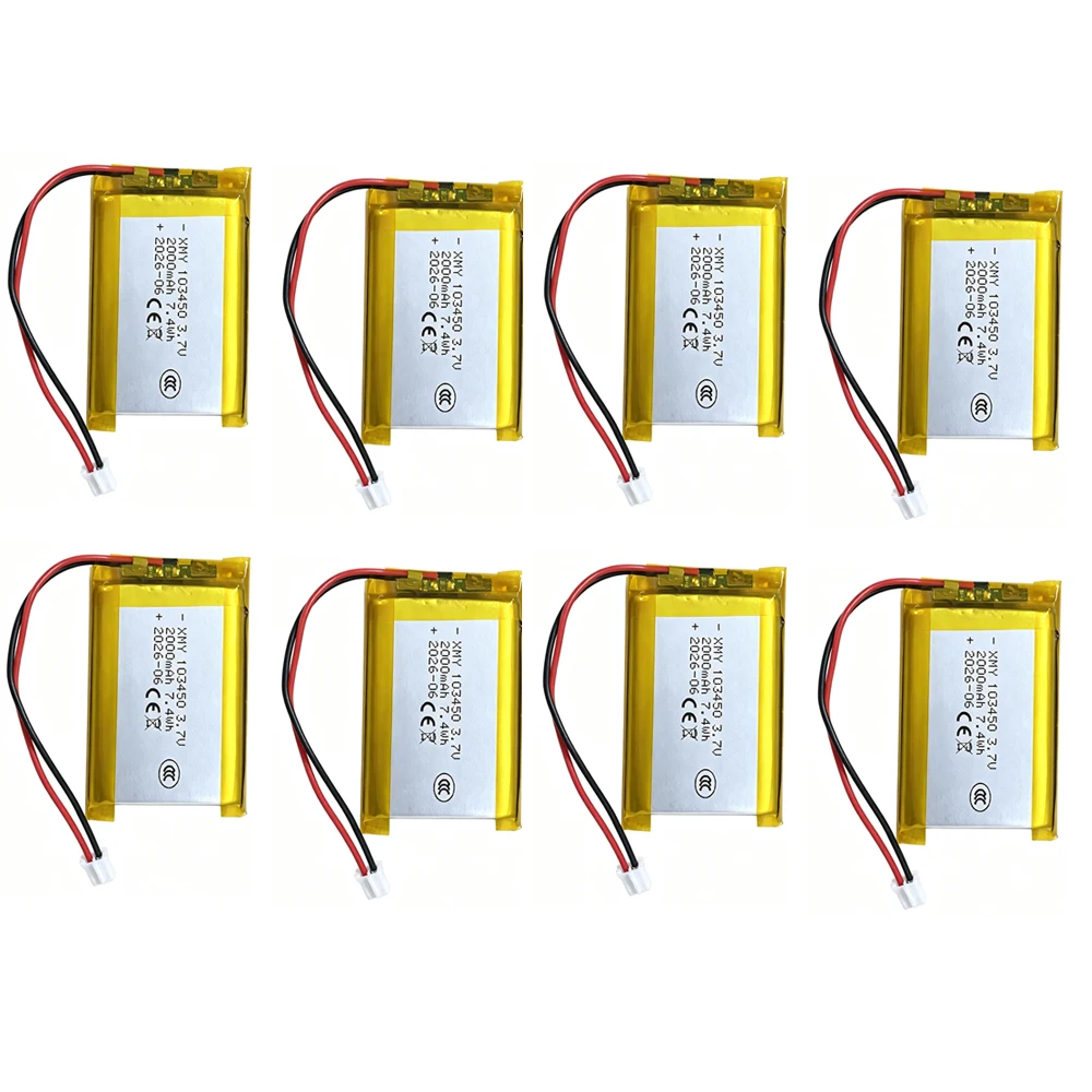 High-Capacity 3.7V Polymer Lithium Rechargeable Battery with JST PH 2.0mm 2-Pin Plug