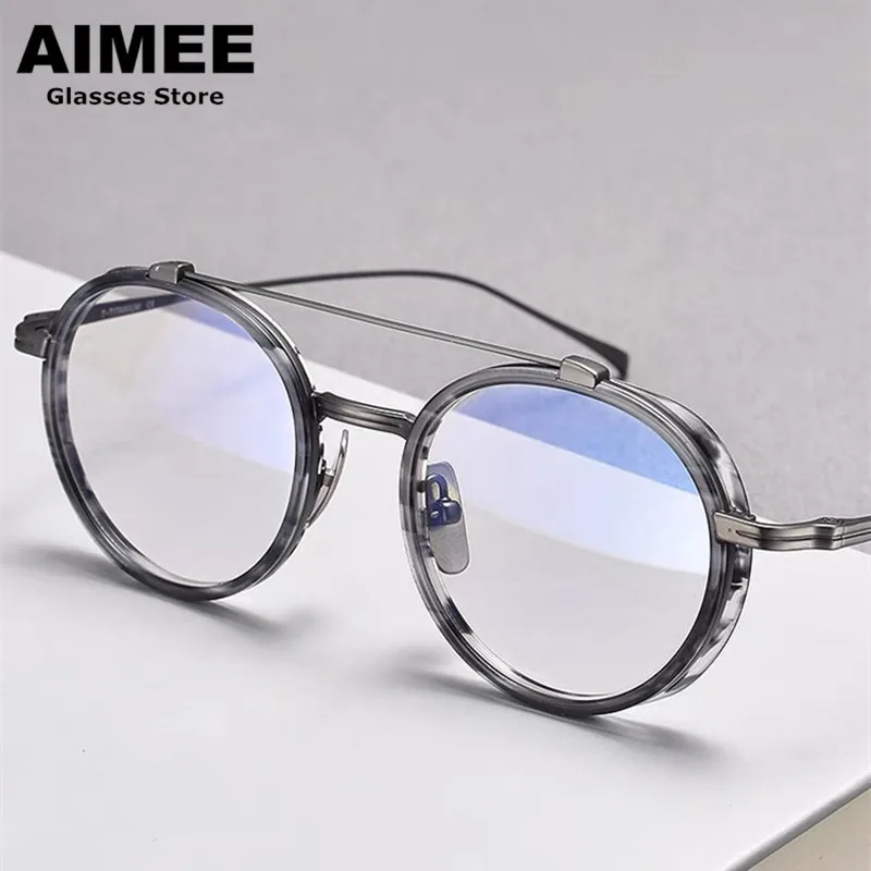 

Pure Titanium Japanese Design Men's Round Double-Beam Glasses Frame KJ-32 Women Optical Eyeglasses Myopia Blue Light Spectacles