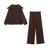 Willshela Women Fashion 2 Piece Set Brown Pullover Sweatshirts & Vintage High Elastic Waist Trousers Feamle Chic Lady Pants Sets - Image 6