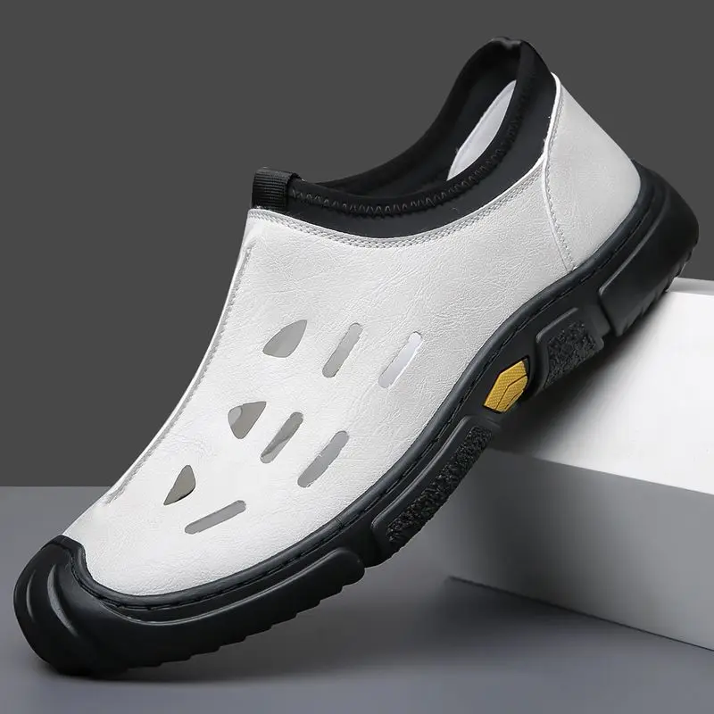 

Сандалии мужские из натуральной кожи, мягкие босоножки с вырезами, Повседневная прочная обувь для отдыха, пляжа, летние кроссовки