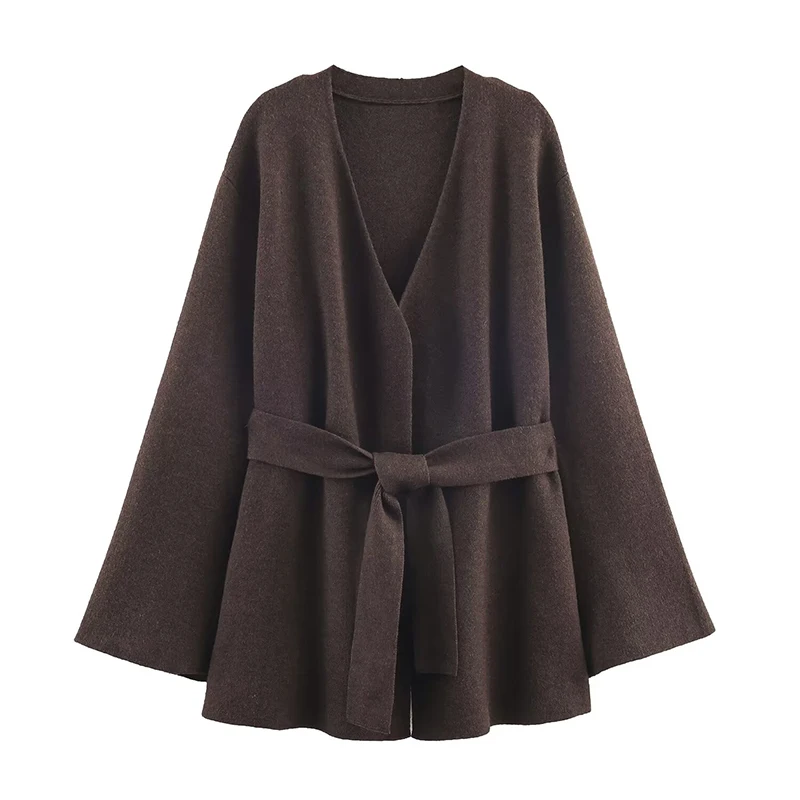 2025 New Women Fashion Knitted Cardigans Long Sleeve With Belt Sweater Cardigan Autumn Winter New Style Streetwear Knitwear Coat