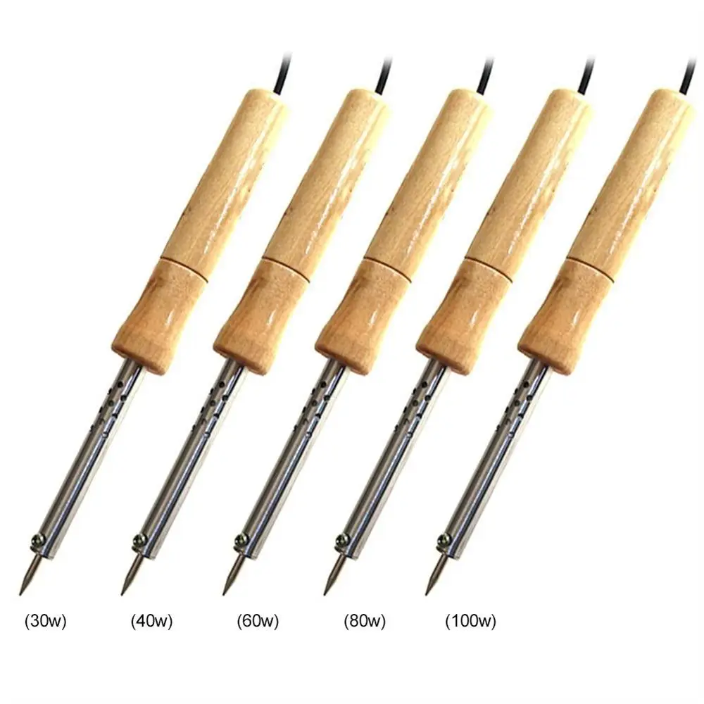 220V Adjustable Temperature Electric Solder Iron 30W/40W/60W/80W/100W Wooden Handle Soldering Iron Rework Statian Welding Tool