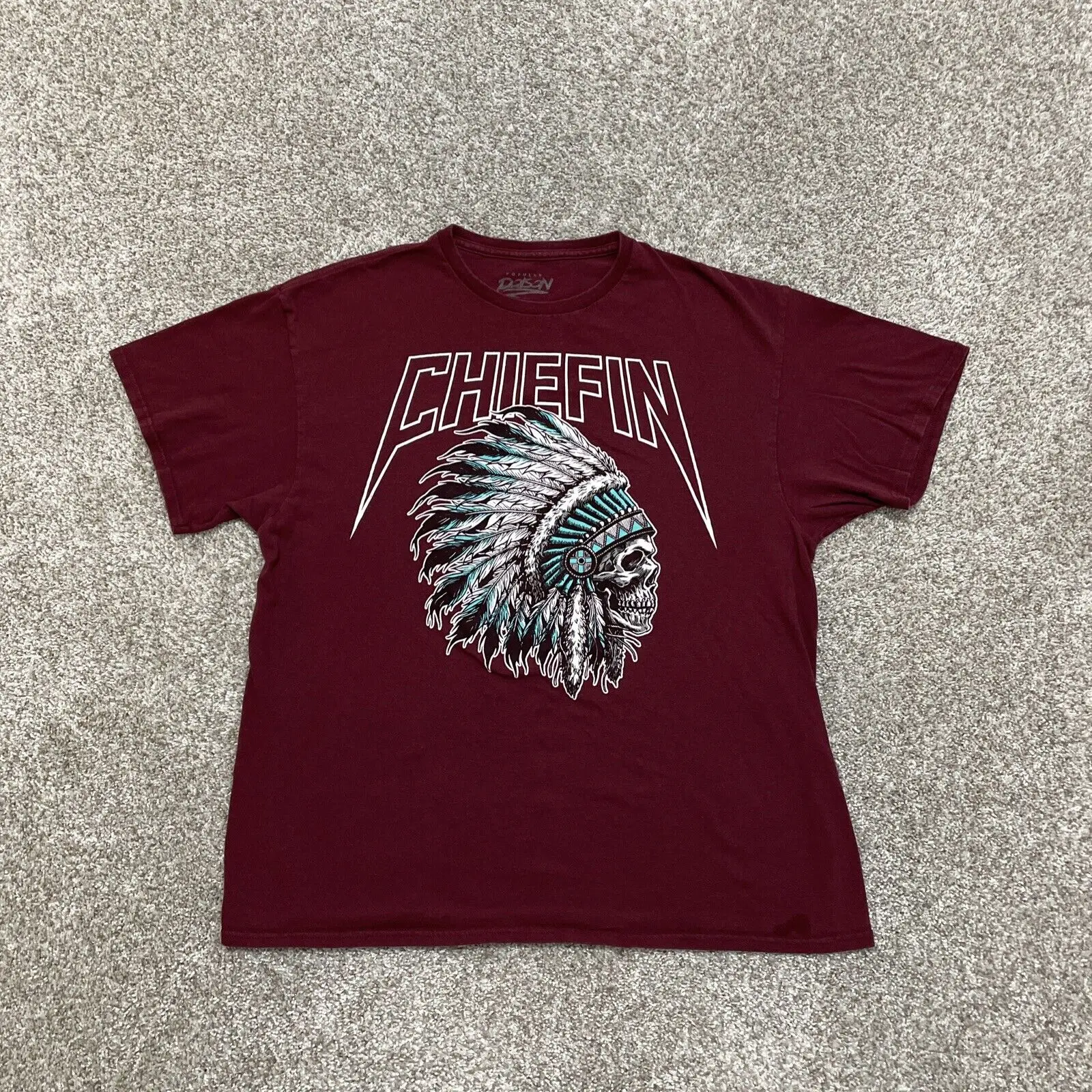 Popolare Poison Shirt Mens Extra Large Xl Red Cheif Tribal Native Skull Feathers