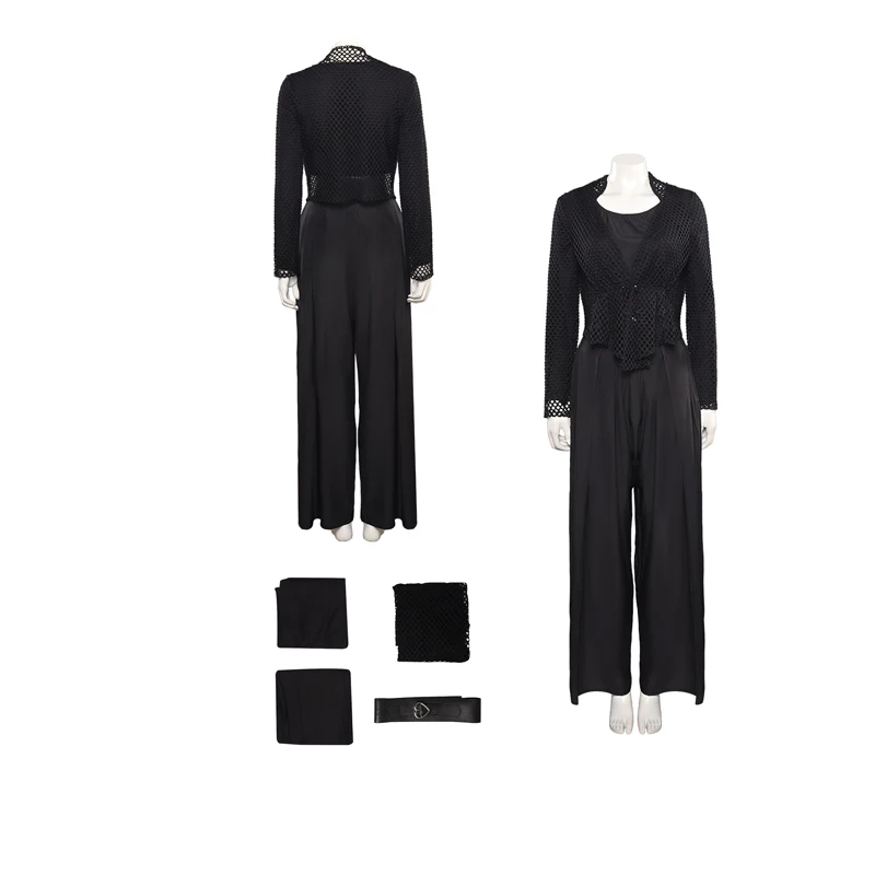 

Female Black Yennefer Cosplay Costume Women Coat Shirt Pants Belt Set Female Disguise Outfits Halloween Carnival Party Suit