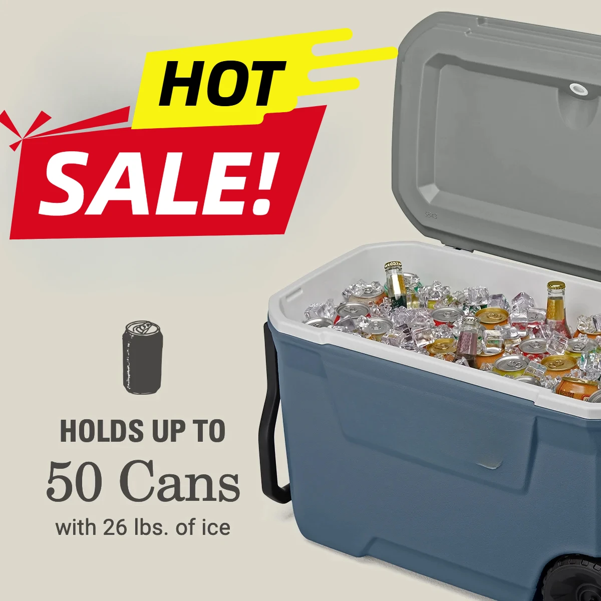 Cooler 62QT Hard-Side Wheeled for Tailgate Parties Camping Sports Festivals