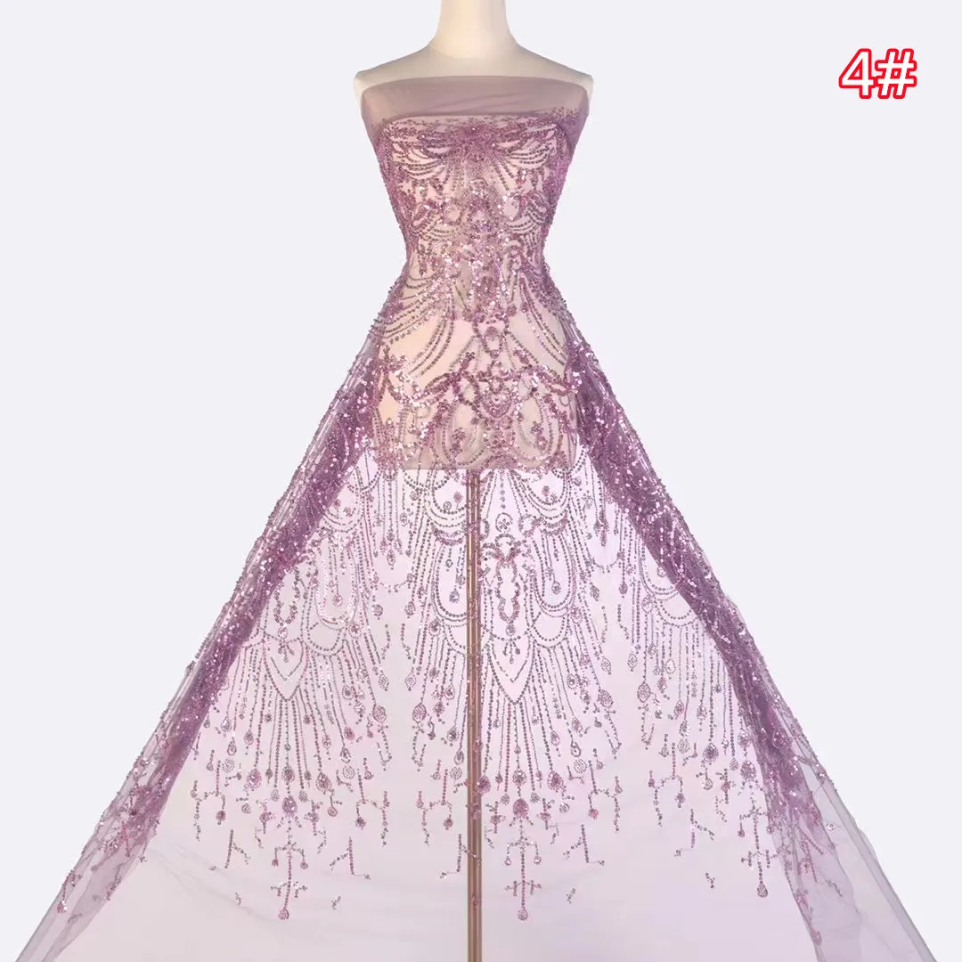 

Новая Кружевная Сетка с бусинами, сетка с вышивкой блестками, простая модная ткань для свадебного вечернего платья