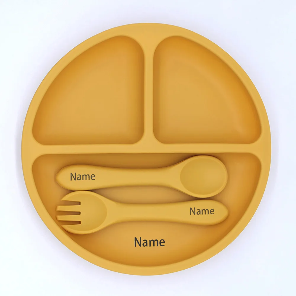 3PCS Children's Tableware Set with Free Name Printing Personalized Silicone Tableware Unique Gift for Boys And Girls