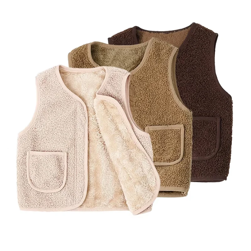 Children's Vest Winter Lambswool Waistcoat Baby Keep Warm Coat Autumn Winter Clothes Kids Boys Girls V Neck Solid Outerwear children vest