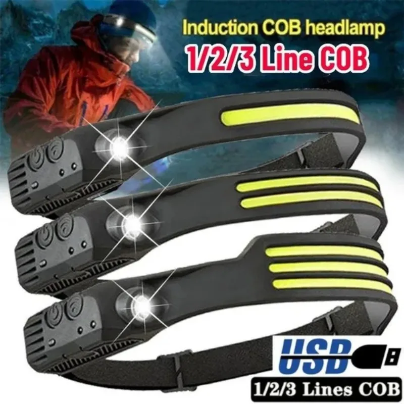 Induction Headlamp COB LED Sensor Head Lamp USB Rechargeable Headlight Led Head Torch Work Light With