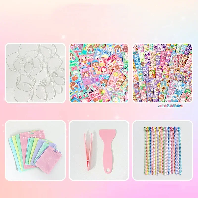 5pc/bag Creative DIY Keychain Lovely Cartoon Handmade Keychain Tweezers Shovel Scrapbook Tools Kawaii Stationery Student Supply