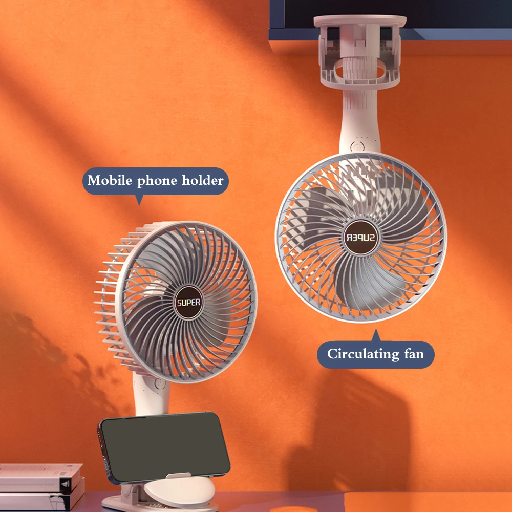 Clip Cooling Fan Rechargeable Portable Desktop Clip Fan 1200mAh 3 Speed Adjustable Angle Wall Mounted Fan Ventilator Cooler 5