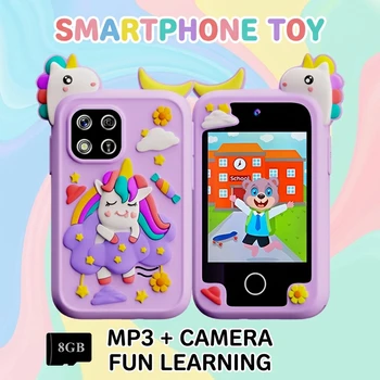 Giocattolo Smartphone per Bambini con Fotocamera e Lettore MP3, Telefono Educativo con Touchscreen per Ragazzi e Ragazze, Cellulare Finto in Silicone, Regalo