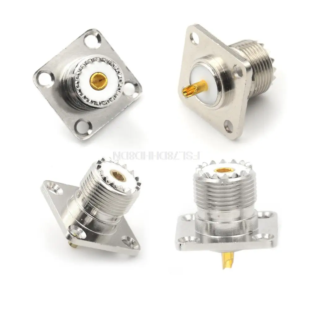 50 Ohm SL16 Female RF Connector UHF Panel Flange Square SO-239 Jack Solder Cup Coax For Radio |