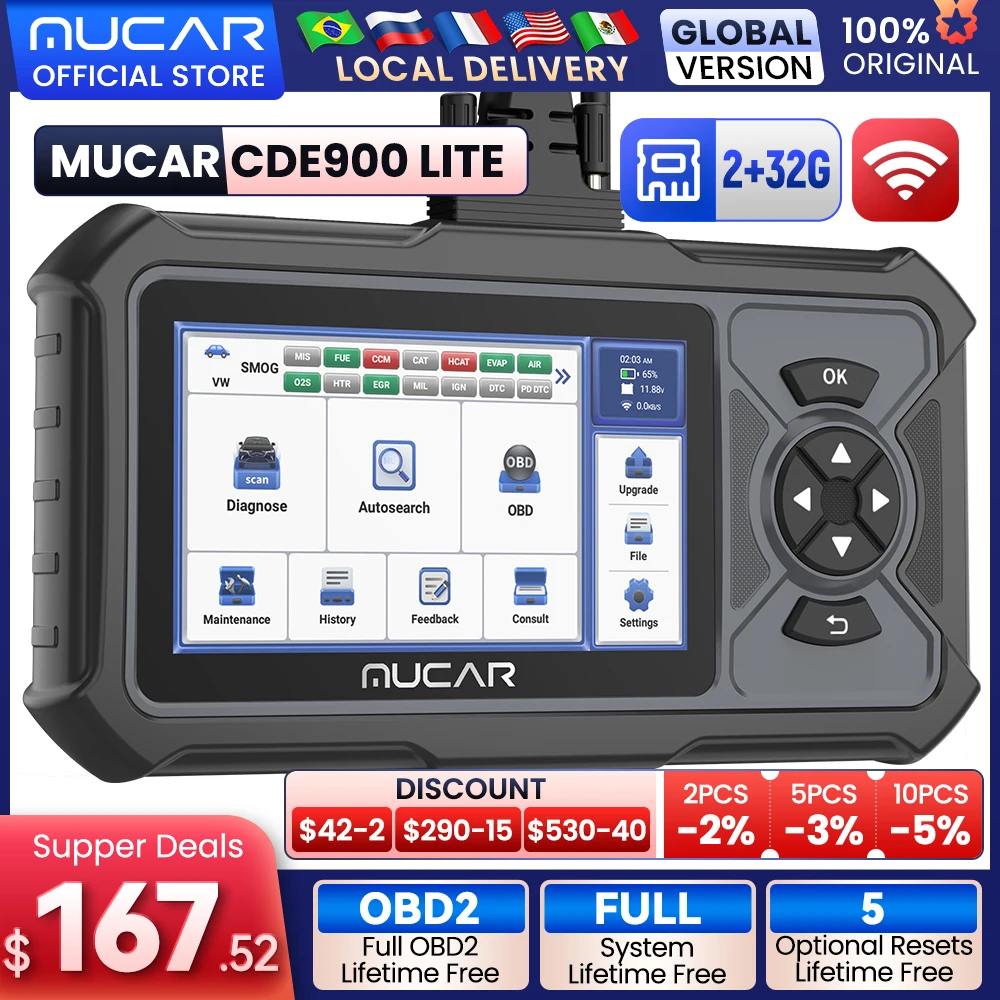 

MUCAR CDE900 LITE OBD2 Scanner 5 Resets Car Diagnostic Tool Full System Diagnostics Car Code Reader obd2 Scanner 32G Scan Tool