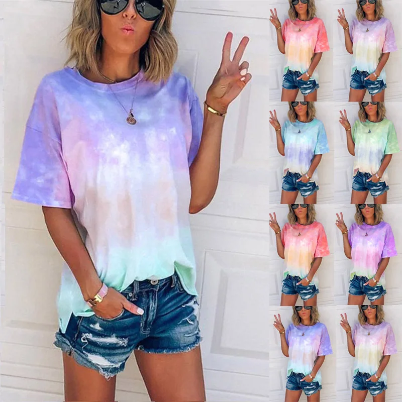 

Women's T-shirt Tie Dye Round Neck Short Sleeve Loose Tops Thin Breathable Comfort Fashion Casual Versatile 2024 Summer