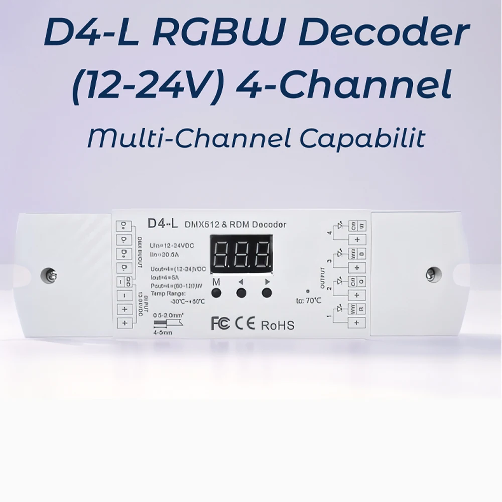 

4 канала 5 А/канал DMX512 и RDM декодер Затемнение/CCT/RGB/RGBW контроллер 4-канальный Регулятор затемнения 12-24 В Выход PWM