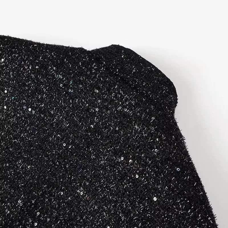 S156b7c99ed714e60a4f3a3001120e2c6X Women's Sequined Bomber Jacket Fall New Round Neck Long Sleeve Pocket Stretch Hem Sequins Jacket Coat Female Chic Outerwear Mallzona