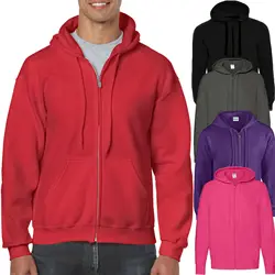 Mens Pullover Hoodie American Plain Fleece Zip Up Jacket Sweatshirt Hooded Top