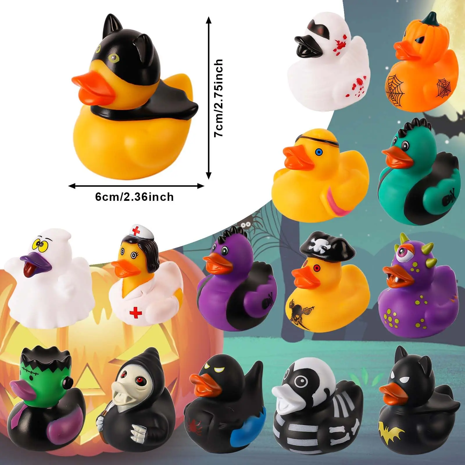 2/6/12 PC Halloween Rubber Ducks Halloween Ducks for Jeeps with Various Halloween Characters Novelty Rubber Duck Toys 2