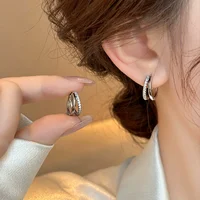 Stainless Steel Gold Color Circle Hoop Earrings for Women Simple Cubic Zircon Double Ring Earring Cartilage Piercing Jewelry
