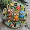 Wooden wall clock with cute owl patterns, perfect for home decor. Requires AA batteries 1