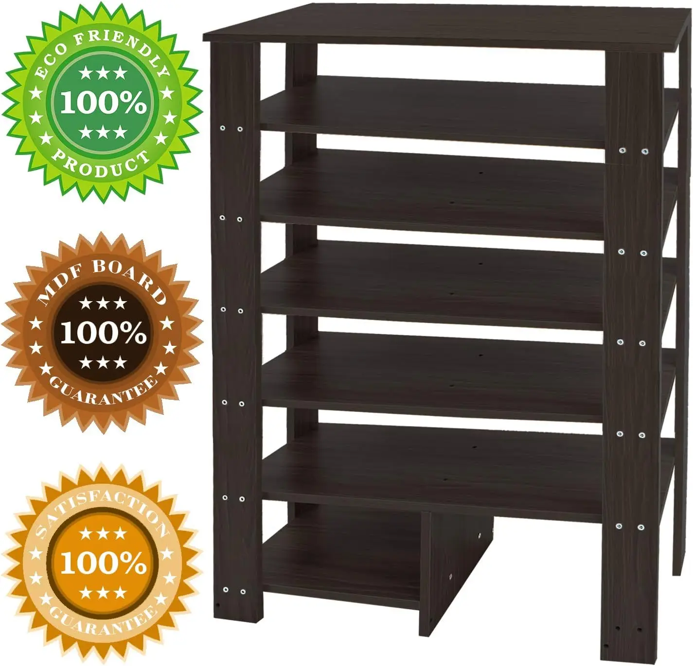 6 Tier Wood MDF Shelf Shoe Rack with One Footstool/Shoe Storage Shelves Free Standing Flat Shoe Racks Classic Style -103% 5
