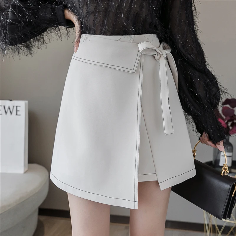 New Fashion Lace-up High Waist Women Skirt Summer Chic Irregular A-line Mini Skirts Female Casual Short Skirts Black/White midi skirt Skirts