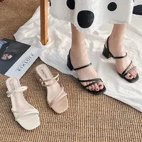 Sandales à talons hauts pour femmes, chaussures d'été décontractées, talon carré, bout ouvert, sangle à la cheville, sandales compensées pour dames, nouvelle collection 2022 1